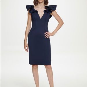 NWT Eliza J Women's Sleeveless Dress With Ruffle Detail, Navy, size 4
